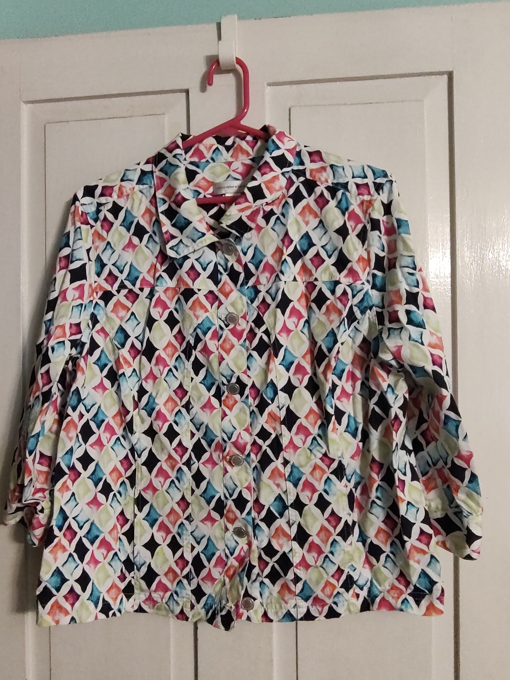 Christopher & Banks Shirt Women's XL Multicolor Geometric Button-Up Point Collar
